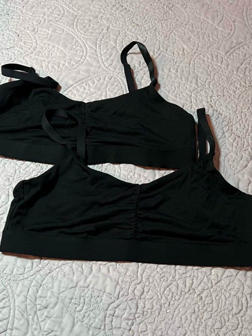 Set of 2 Quince Gathered Ruched Bralette Clasp Back Black Size M